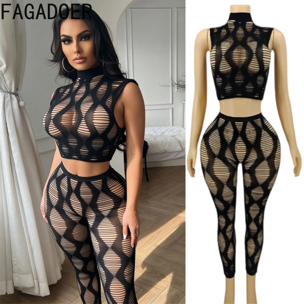 Crop Top Crochet - FAGADOER Sexy Strick-2-Teiler-Set für Damen, ärmelloses