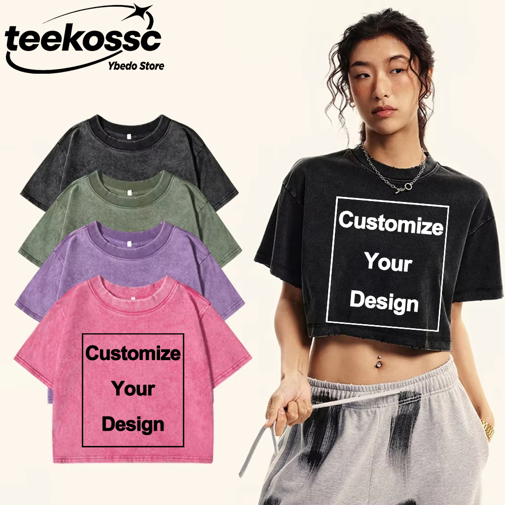 Crop Top Crochet - Y2K Custom Solid Washed T-Shirts aus