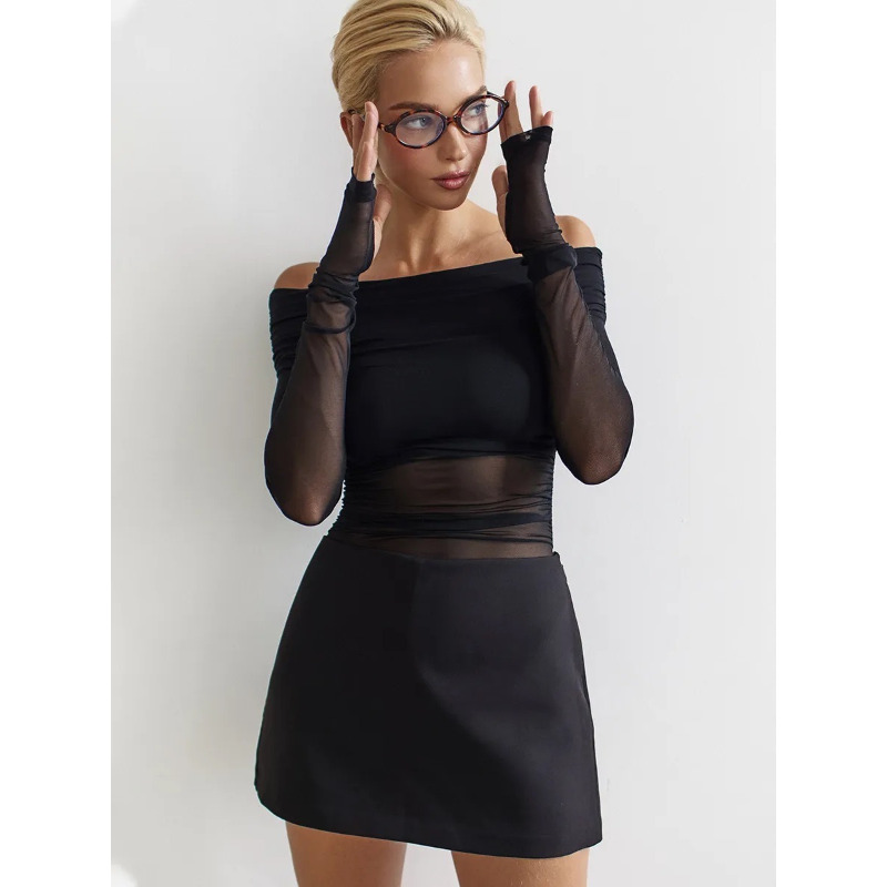 Damen Mesh Off-Shoulder Top Tr – Blouse Off Shoulder Bewertung und Preis