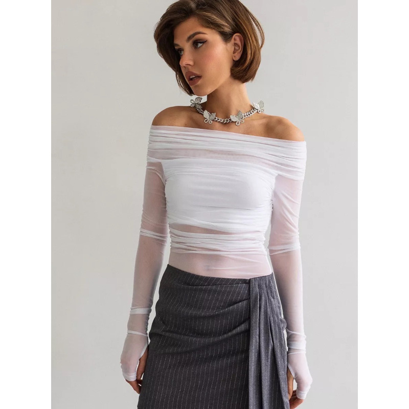 Damen Mesh Off-Shoulder Top Tr – Blouse Off Shoulder Bewertung und Preis