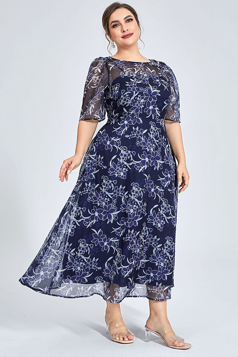 Übergröße Marineblau Blumenmus – Midi Skirt Floral Bewertung und Preis