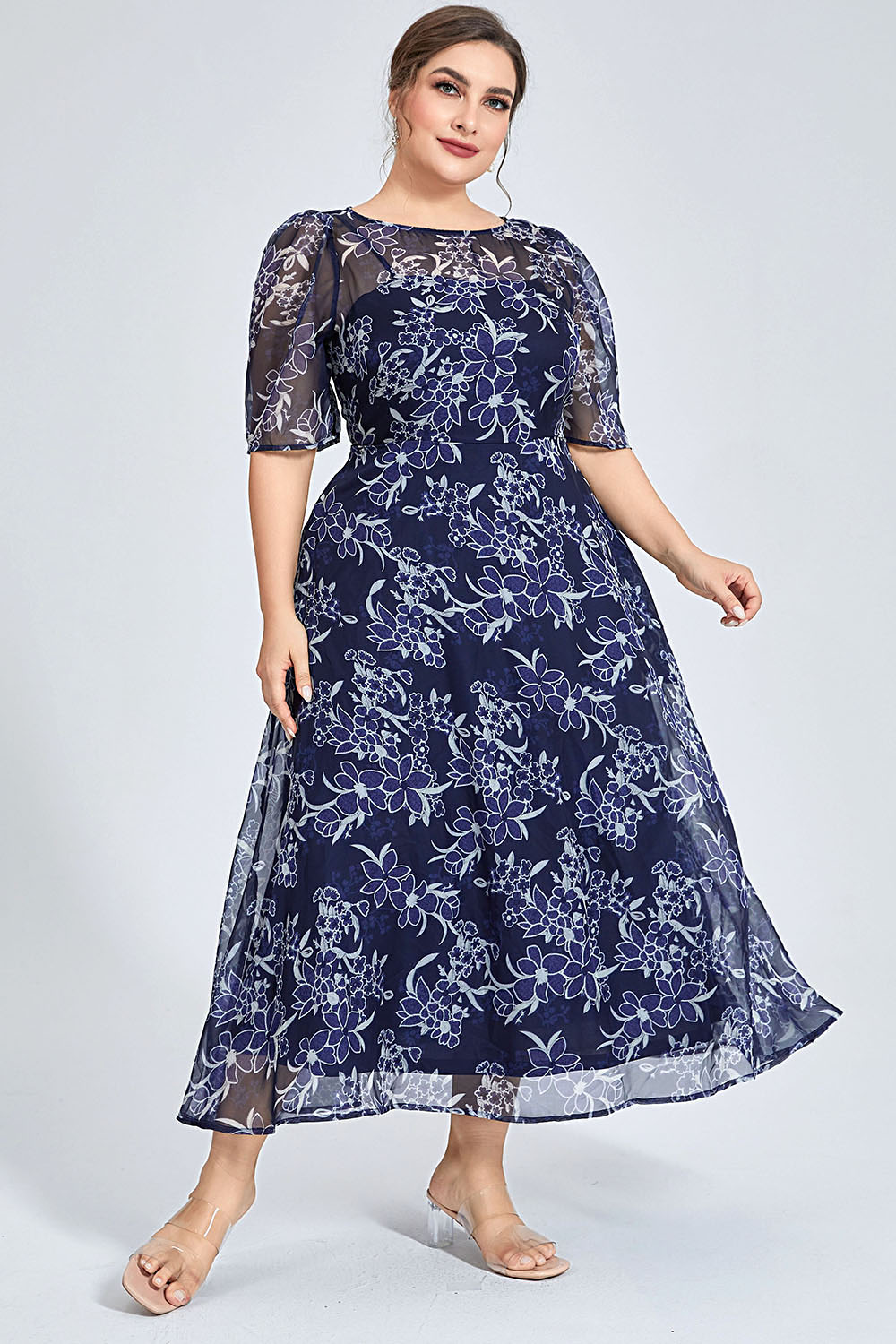 Übergröße Marineblau Blumenmus – Midi Skirt Floral Bewertung und Preis