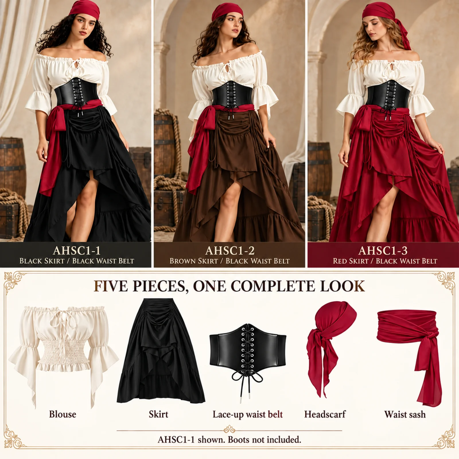 Damen-Piratenkostüm-Set, Bluse – Blouse Off Shoulder Bewertung und Preis
