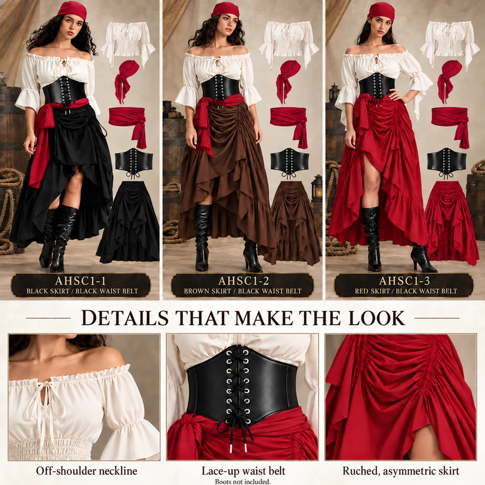 Damen-Piratenkostüm-Set, Bluse – Blouse Off Shoulder Bewertung und Preis